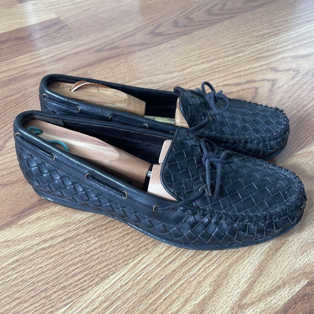 VTG Genuine BOTTEGA VENETA Intrecciato Black Woven Leather Loafers, Size 41.5